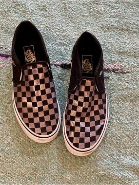 Vans Slip-On Sneakers in Black and Silver Checkerboard